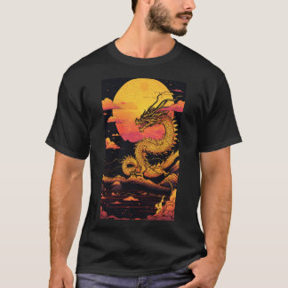 Camiseta "Dragão Ouro: Sinfonia do Sol em Vaporwave"