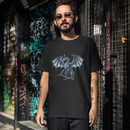Camiseta Dragão Prateado Real Sobre Preto
