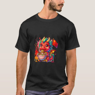 Camiseta Dragão Ramen Fofo China Amor Tigela de Macarrão Co