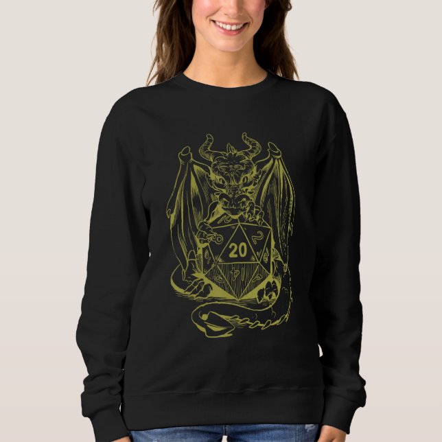 Camiseta Dragão segurando um dado de RPG Jogo de tabuleiro  (Frente)