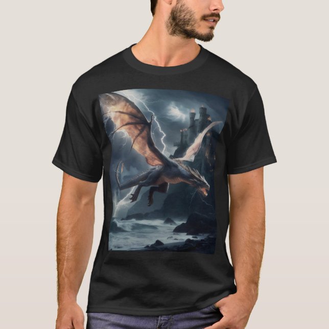 Camiseta Dragão sobre o castelo. (Frente)