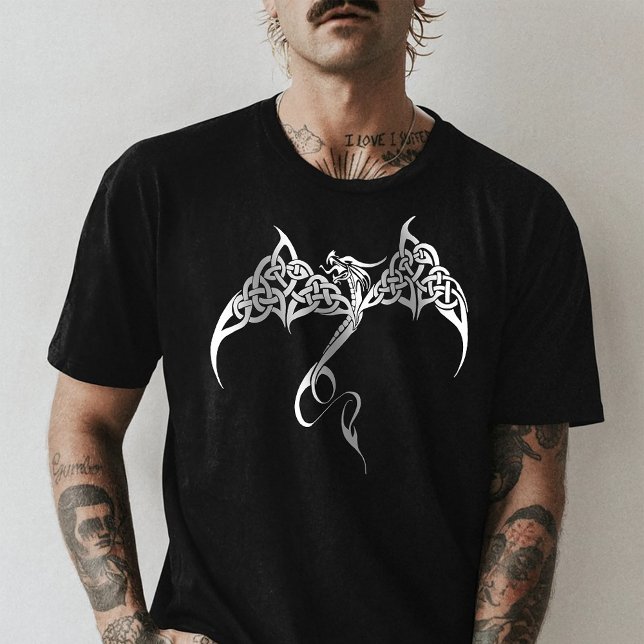 Camiseta Dragão Tribal Celta em Entrelaçado Preto Branco Fa (Criador carregado)