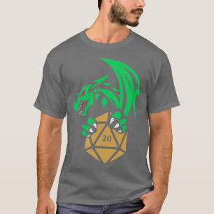 Camiseta Dragão Verde com Jogos RPG Tabletop de Dice D20