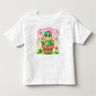 Camiseta Dragão verde de desenho animado bonito no pote de