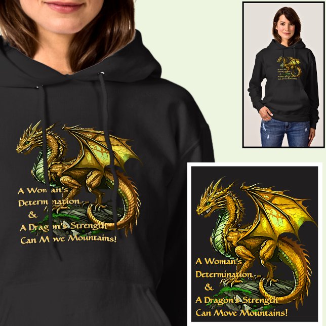 Camiseta Dragão Verde Dourado & Mulher Pode Mover Montanhas (Criador carregado)