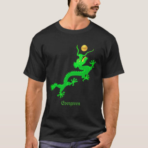 Camiseta Dragão verde voador com bola dourada e caligrafia