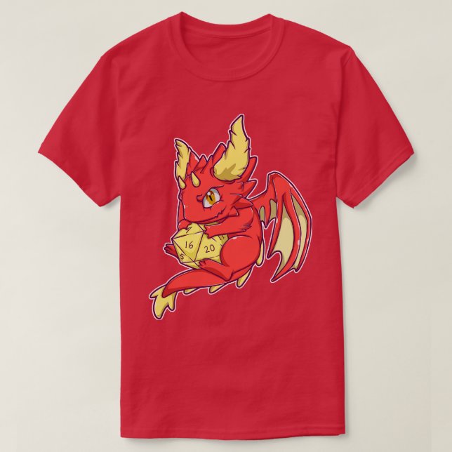 Camiseta Dragão Vermelho com D20 (Frente do Design)