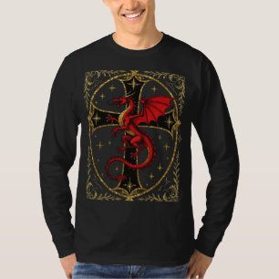 Camiseta Dragão Vermelho E Ousada Cruz Negra