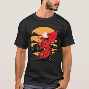 Camiseta Dragão Vermelho em um Design de Montanha