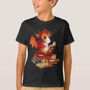 Camiseta Dragão vermelho engraçado lendo livros do dragão b