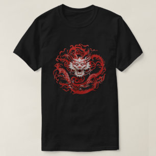 Camiseta Dragão Zodiac Vermelho Estilo Asiático de Corte de