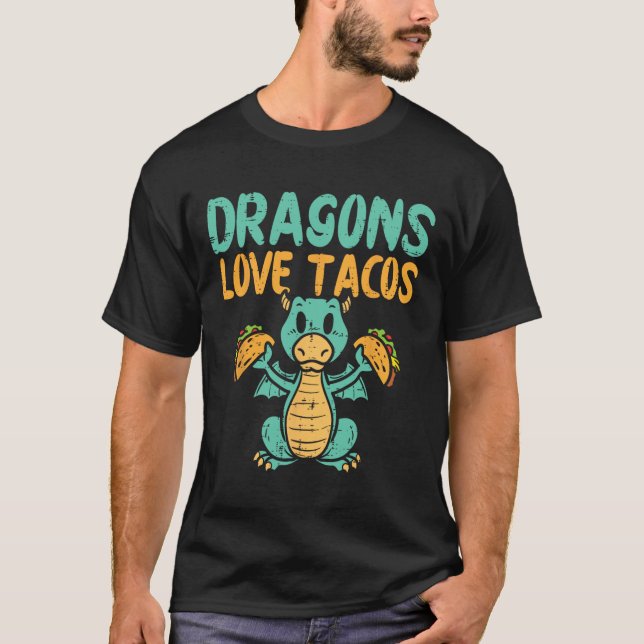 Camiseta Dragões Amam Tacos Fofo Cinco De Maio Comida Mexic (Frente)