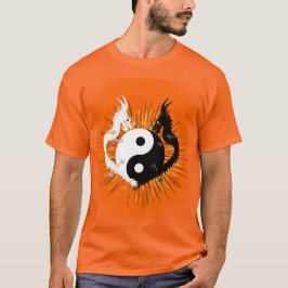 Camiseta Dragões Yin Yang, preto e branco - laranja