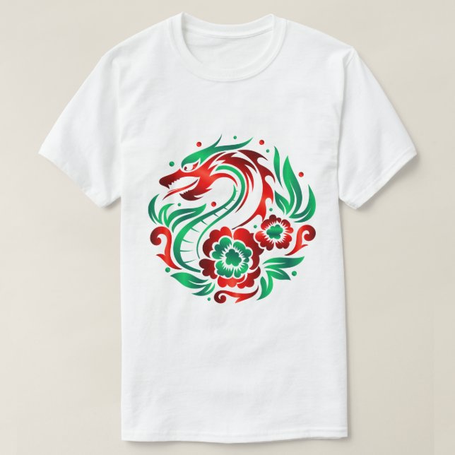 Camiseta Dragon Amidst Blossoms (Frente do Design)