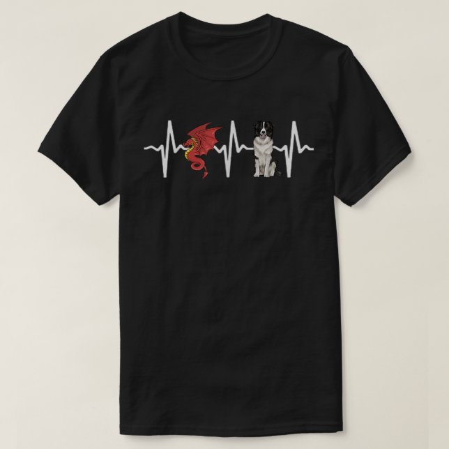 Camiseta Dragon Border Collie Heartbeat Dog Lover  (Frente do Design)