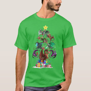 Camiseta Dragon Christmas Light Tree Dragões Xmas Lover