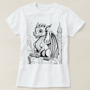 Camiseta Dragon Fantasy Black and White Coloring Book Style