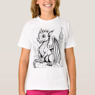 Camiseta Dragon Fantasy Black and White Coloring Book Style