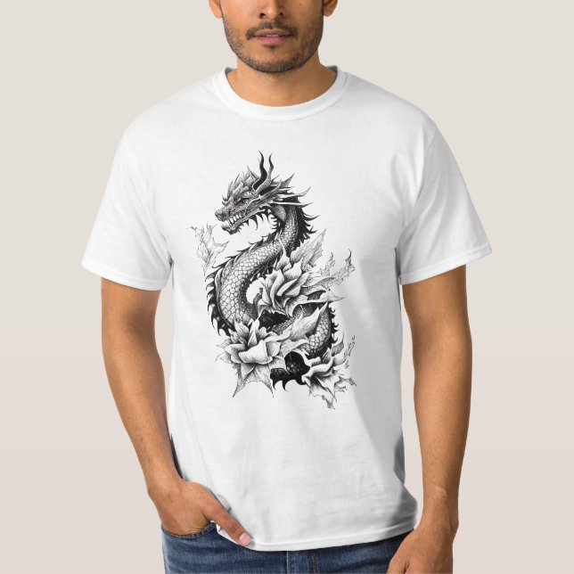 Camiseta Dragon Fantasy Wild Animal Illustration Art Tattoo (Frente)