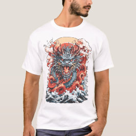 Camiseta Dragon Ocean 2 Japonês Estilo Branco