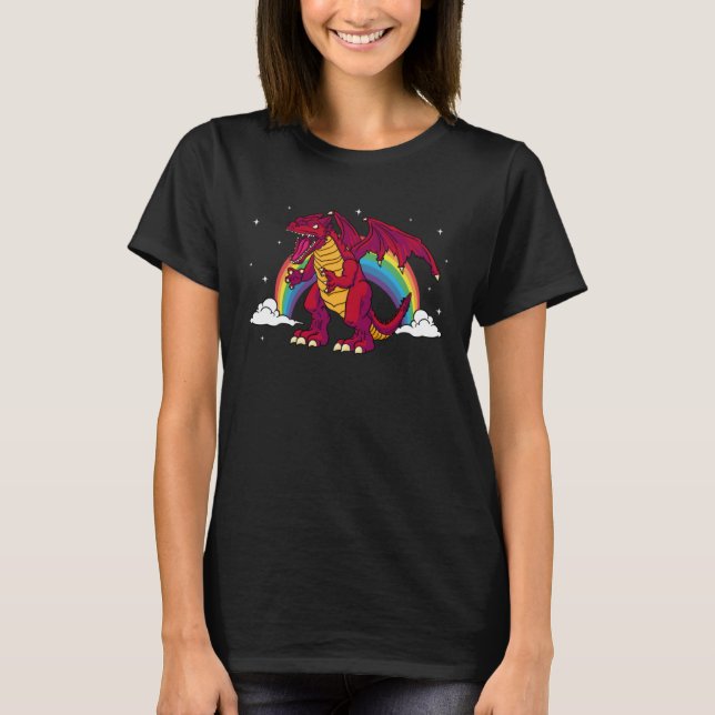 Camiseta Dragon Red Fantasy Rainbow Clouds School Dragons (Frente)