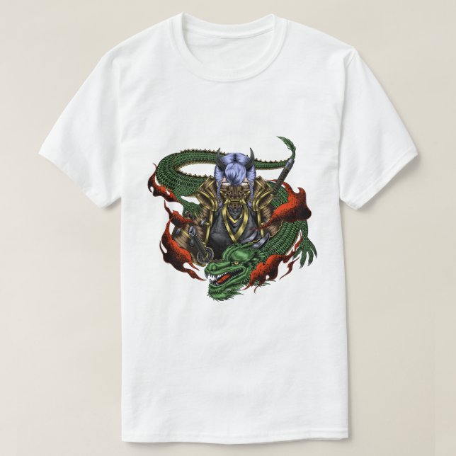 Camiseta Dragon Samurai e Oni Mask (Frente do Design)
