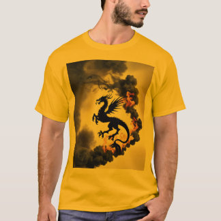 Camiseta Dragon Smoke Silhouette Dourado/Camisa Amarela