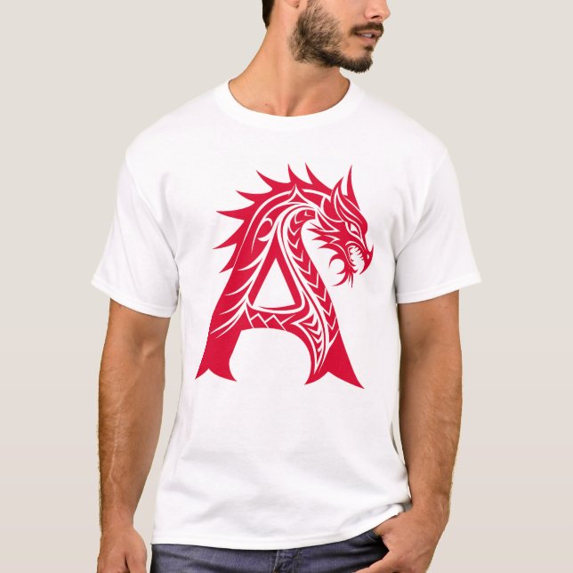 Camiseta Dragon Styled Letter A, Dragon Alphabet, Monogram (Frente)