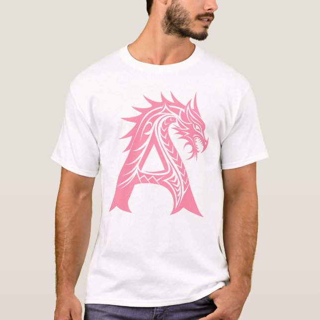 Camiseta Dragon Styled Letter A, Dragon Alphabet, Monogram (Frente)