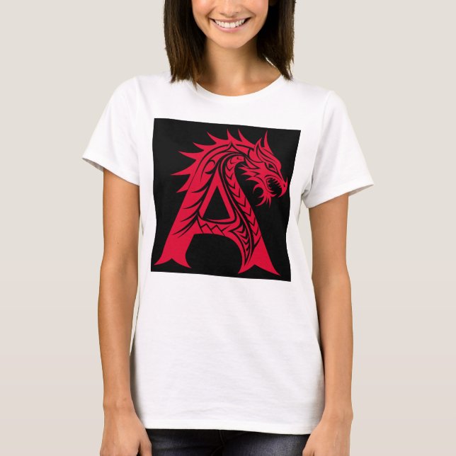 Camiseta Dragon Styled Letter A, Dragon Alphabet, Monogram (Frente)