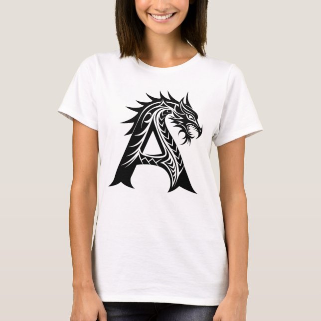 Camiseta Dragon Styled Letter A, Dragon Alphabet, Monogram (Frente)