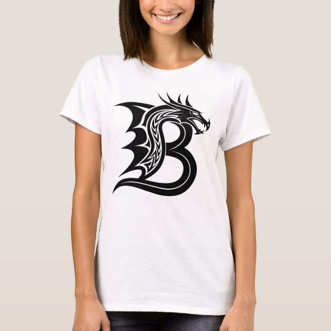 Camiseta Dragon Styled Letter B, Dragon Alphabet, Monogram (Frente)