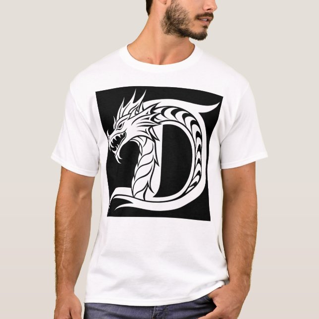 Camiseta Dragon Styled Letter D, Dragon Alphabet, Monogram (Frente)