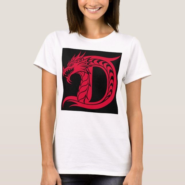Camiseta Dragon Styled Letter D, Dragon Alphabet, Monogram (Frente)