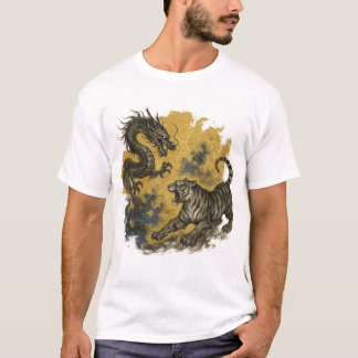Camiseta 【Dragon vs Tiger Japanese Ink Art T-Shirt】