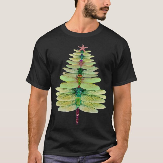 Camiseta Dragonfly Árvore De Natal Funny Dragonfly Amantes  (Frente)