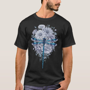 Camiseta Dragonfly Blue Watercolor Art Insetos Sobre a Terr