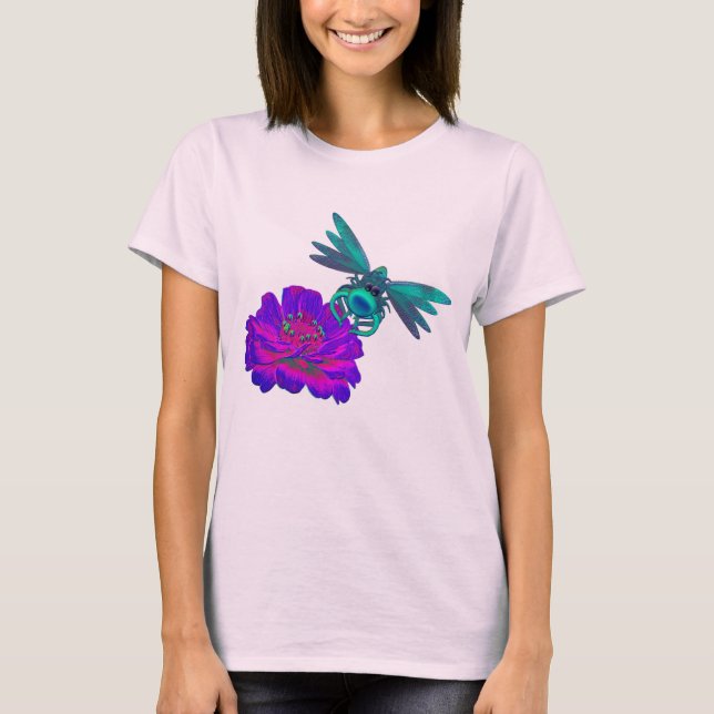 Camiseta Dragonfly E Zinnia Flower (Frente)
