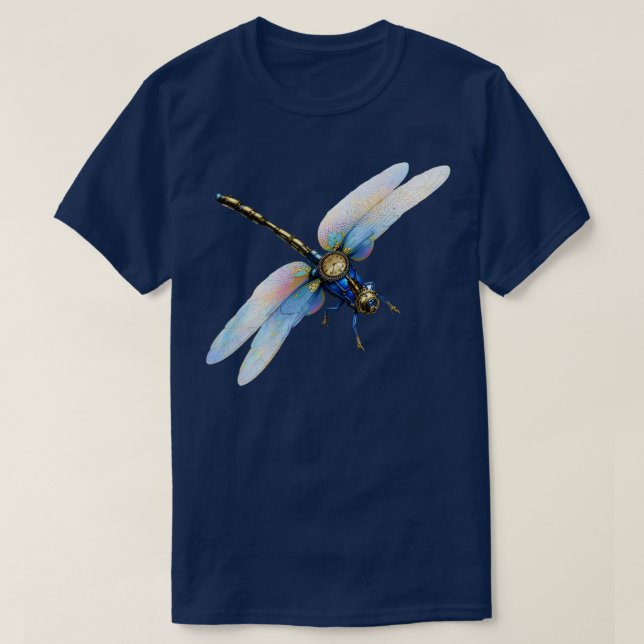 Camiseta Dragonfly Steampunk com Relógio (Frente do Design)