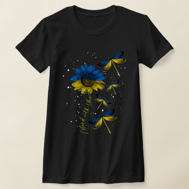 Camiseta Dragonfly Ucrânia Sunflower Ucrânia Flag Stand Wit (Postura )