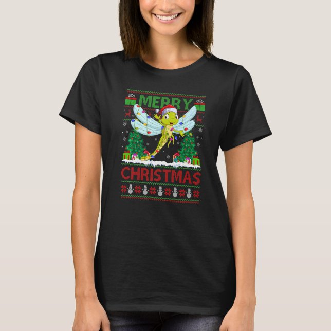 Camiseta Dragonfly Xmas Tree Ugly Papais noeis Dragonfly Ch (Frente)