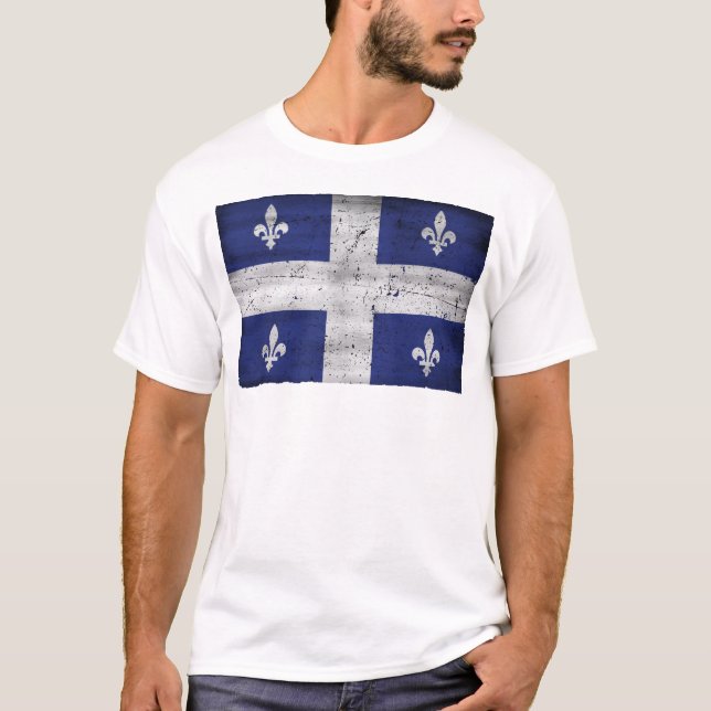 Camiseta Drapeau du Québec, estilo grunge érodé (Frente)