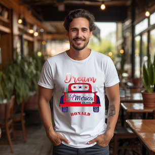 Camiseta Dream America 1776 Patriotic Carro vintage Red Blu