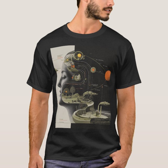 Camiseta Dream Atlas — Surreal Mind Map Collage (Frente)