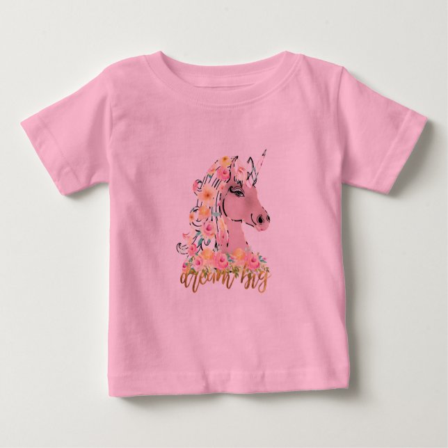 Camiseta Dream Big Floral Unicorn (Frente)