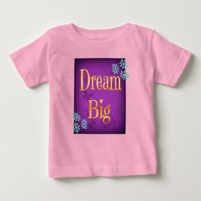 Camiseta Dream Big Flowers Borboletas Criança de Criança (Frente)