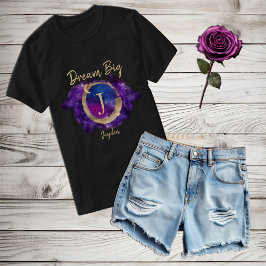 Camiseta Dream Big Space Galaxy Monograma Dourado Metálico