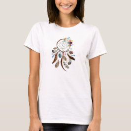 Camiseta Dreamcatcher, flores e penas coloridas