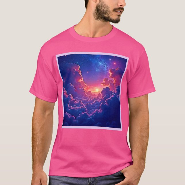 Camiseta Dreamy Clouds: Celestial Sunset Magic Art (Frente)