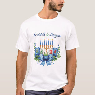 Camiseta Dreidels e Dragões Hanukkah Mahjong 